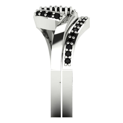 0.4 cttw Round Cut Natural Onyx Bridal Set - Solid White Gold Engagement Ring & Wedding Band