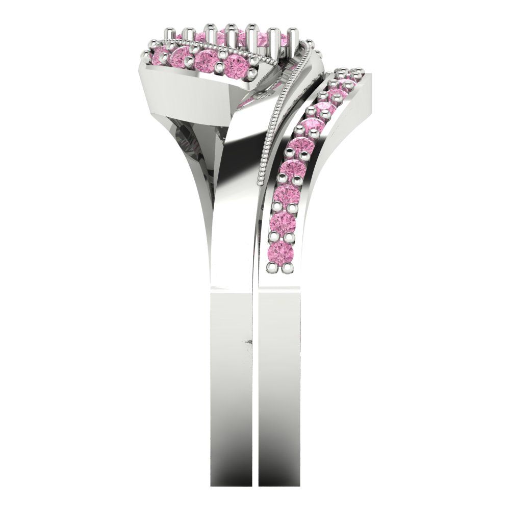 0.4 cttw Round Cut Simulated Pink Diamond Bridal Set - Solid White Gold Engagement Ring & Wedding Band