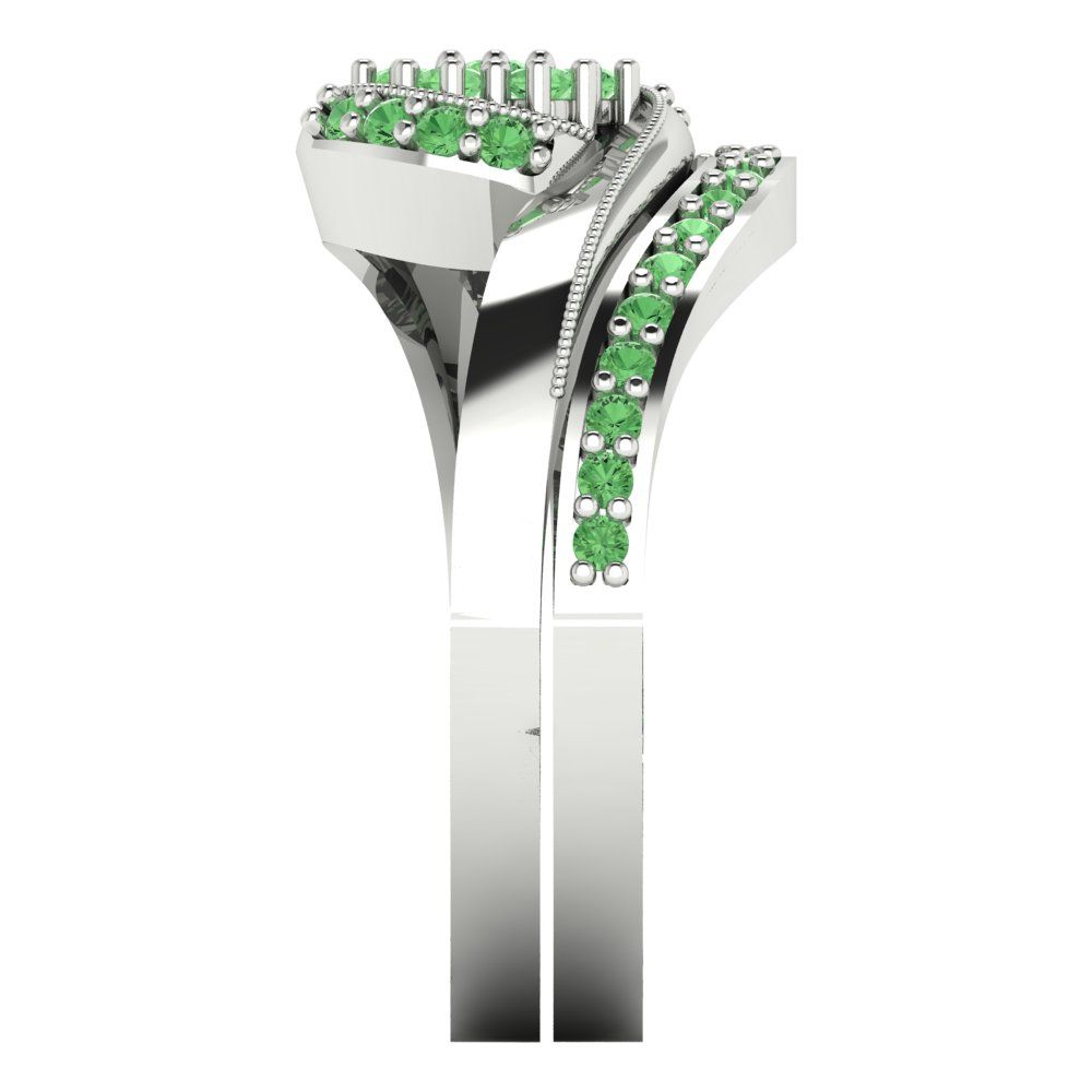 0.4 cttw Round Cut Simulated Green Diamond Bridal Set - Solid White Gold Engagement Ring & Wedding Band