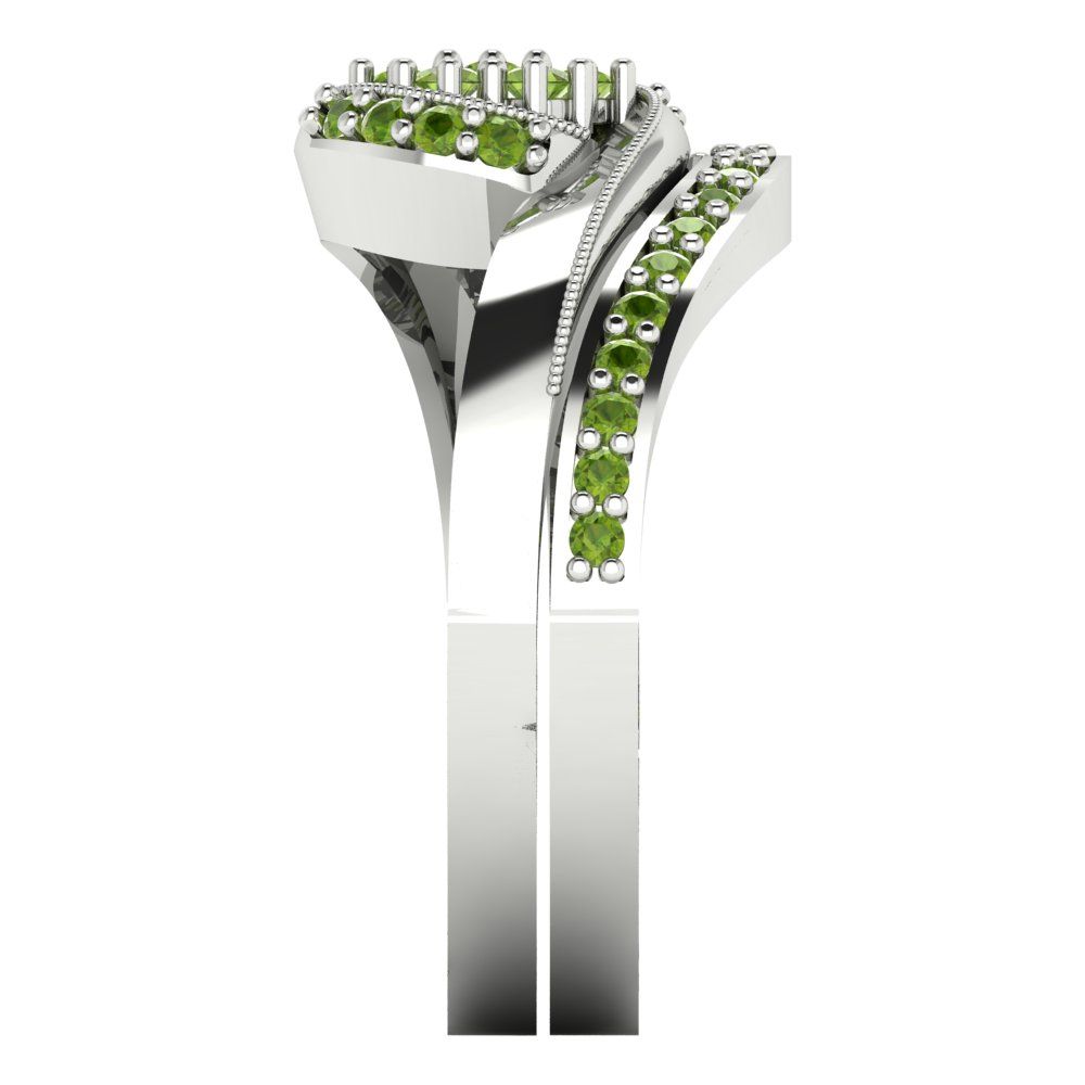 0.4 cttw Round Cut Natural Peridot Bridal Set - Solid White Gold Engagement Ring & Wedding Band