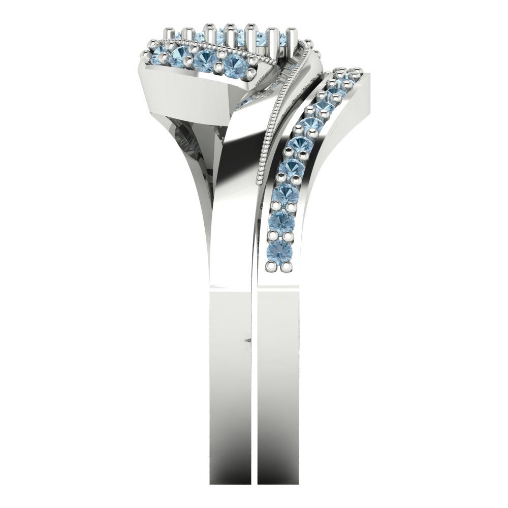 0.4 cttw Round Cut Natural Aquamarine Bridal Set - Solid White Gold Engagement Ring & Wedding Band