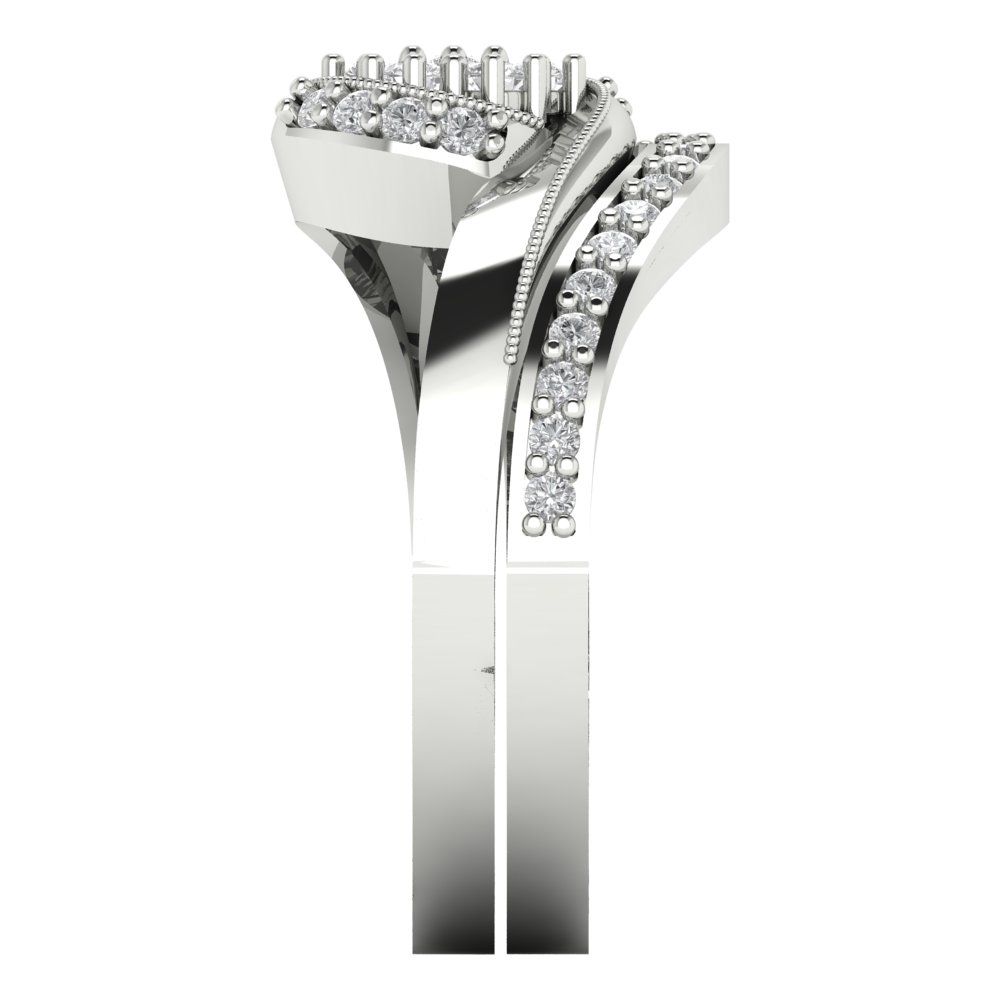 0.4 cttw Round Cut White Sapphire Bridal Set - Solid White Gold Engagement Ring & Wedding Band