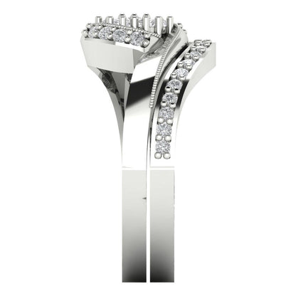0.4 cttw Round Cut White Sapphire Bridal Set - Solid White Gold Engagement Ring & Wedding Band