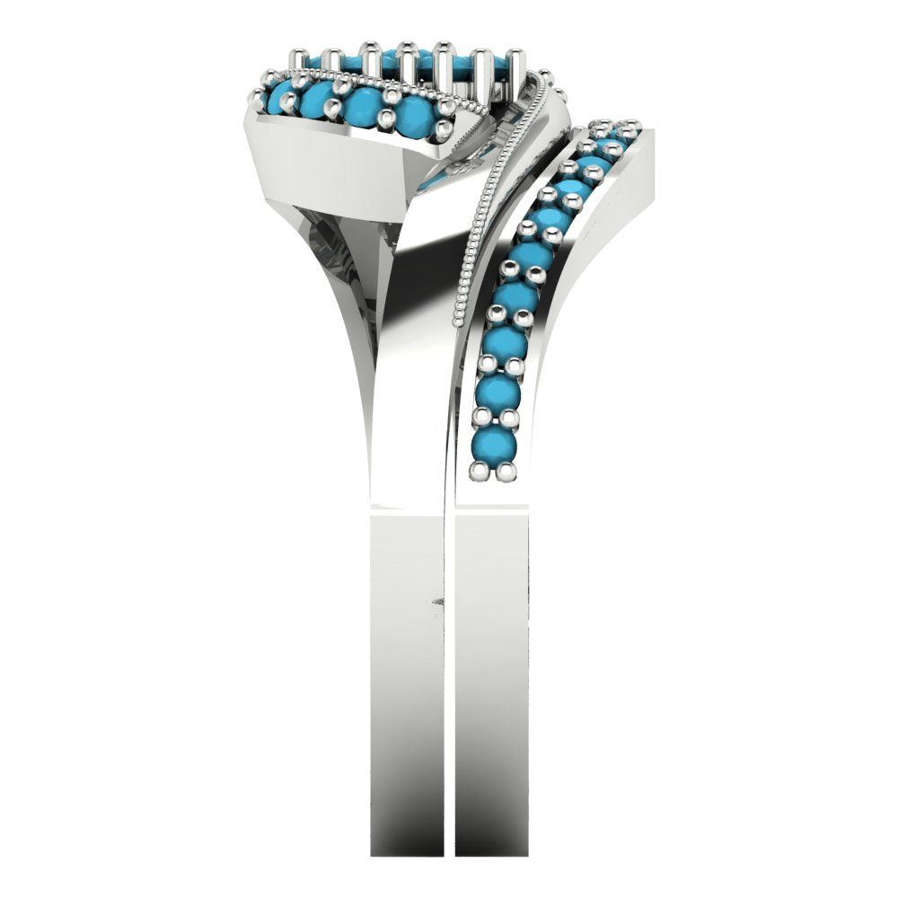 0.4 cttw Round Cut Simulated Turquoise Bridal Set - Solid White Gold Engagement Ring & Wedding Band