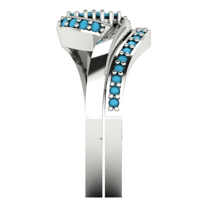 0.4 cttw Round Cut Simulated Turquoise Bridal Set - Solid White Gold Engagement Ring & Wedding Band