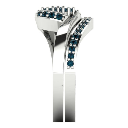 0.4 cttw Round Cut Natural London Blue Topaz Bridal Set - Solid White Gold Engagement Ring & Wedding Band