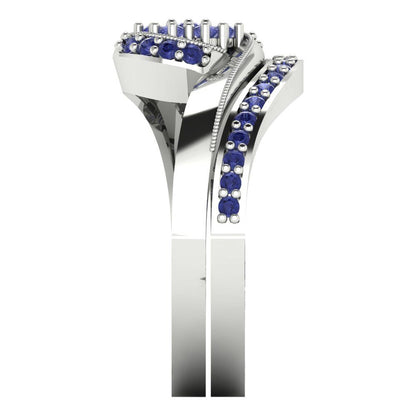 0.4 cttw Round Cut Simulated Tanzanite Bridal Set - Solid White Gold Engagement Ring & Wedding Band