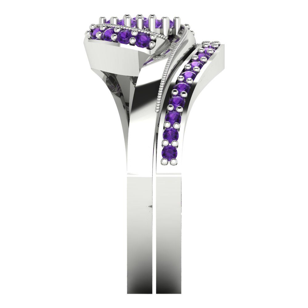 0.4 cttw Round Cut Natural Amethyst Bridal Set - Solid White Gold Engagement Ring & Wedding Band