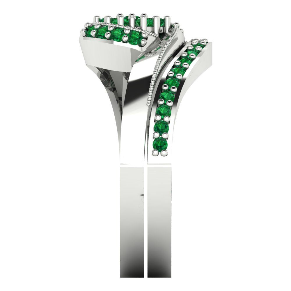 0.4 cttw Round Cut Simulated Emerald Bridal Set - Solid White Gold Engagement Ring & Wedding Band