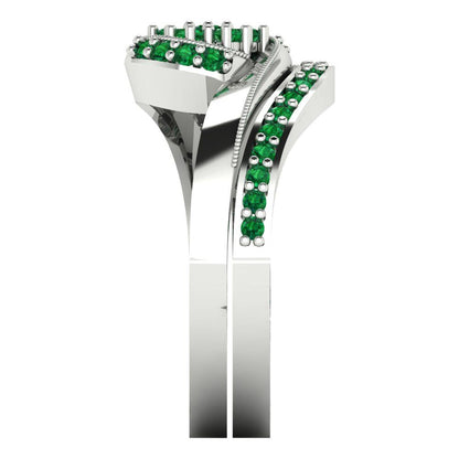0.4 cttw Round Cut Simulated Emerald Bridal Set - Solid White Gold Engagement Ring & Wedding Band