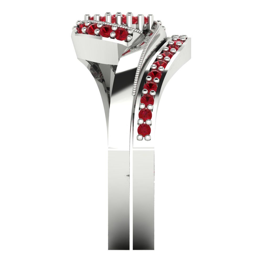 0.4 cttw Round Cut Simulated Ruby Bridal Set - Solid White Gold Engagement Ring & Wedding Band