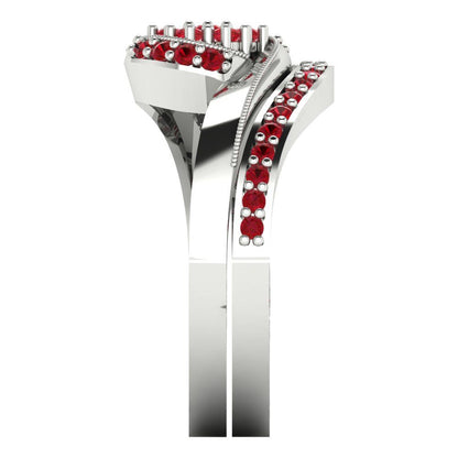 0.4 cttw Round Cut Simulated Ruby Bridal Set - Solid White Gold Engagement Ring & Wedding Band