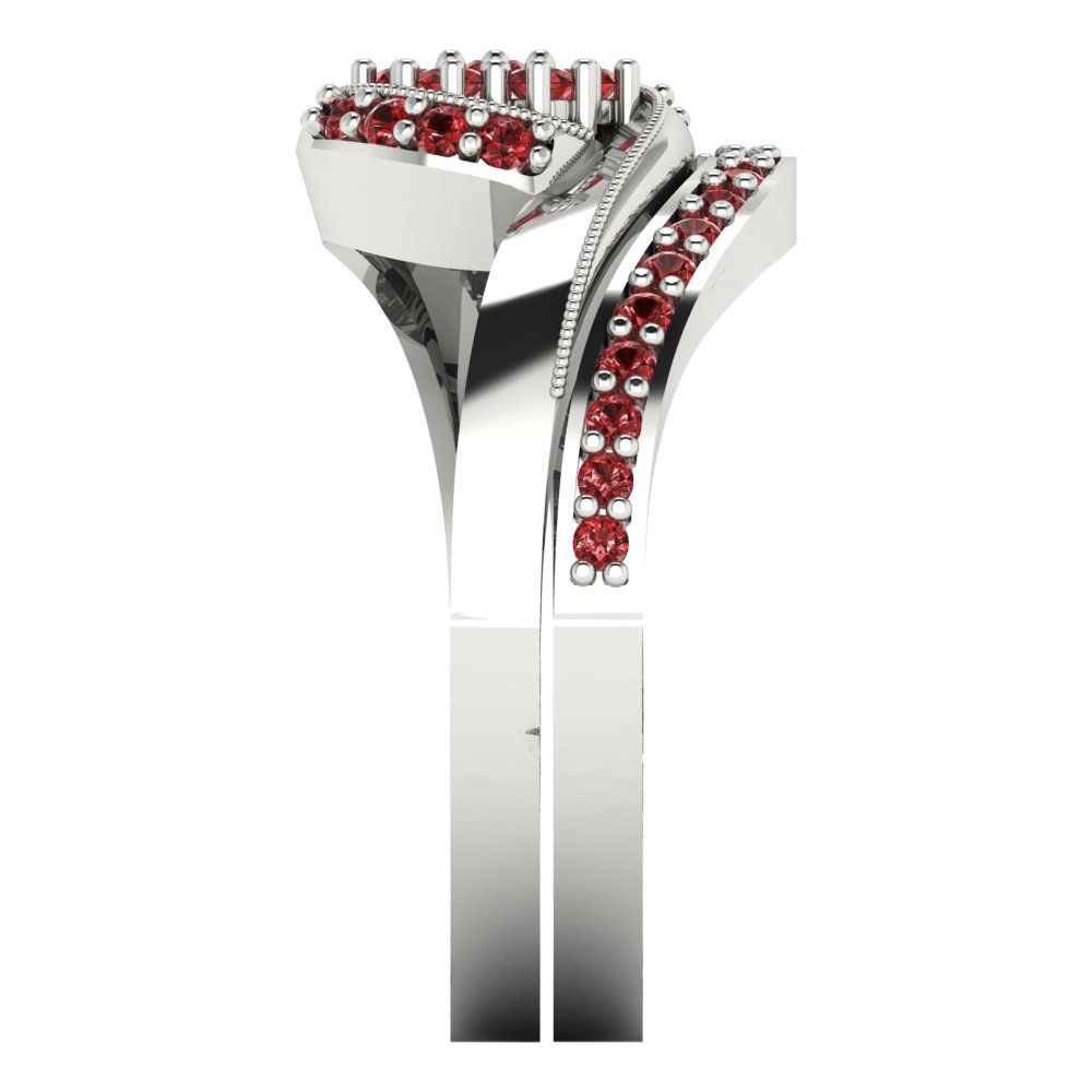 0.4 cttw Round Cut Natural Garnet Bridal Set - Solid White Gold Engagement Ring & Wedding Band