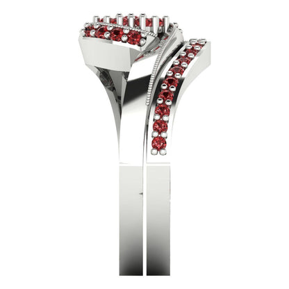 0.4 cttw Round Cut Natural Garnet Bridal Set - Solid White Gold Engagement Ring & Wedding Band