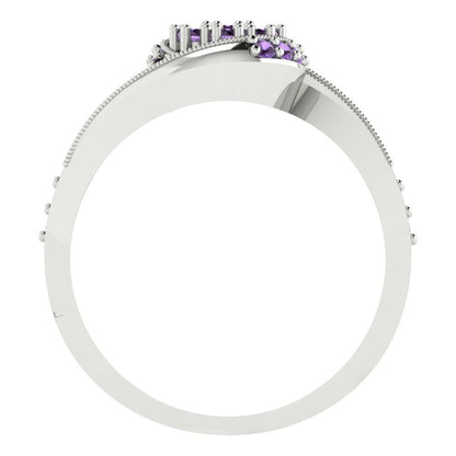 0.4 cttw Round Cut Simulated Alexandrite Bridal Set - Solid White Gold Engagement Ring & Wedding Band