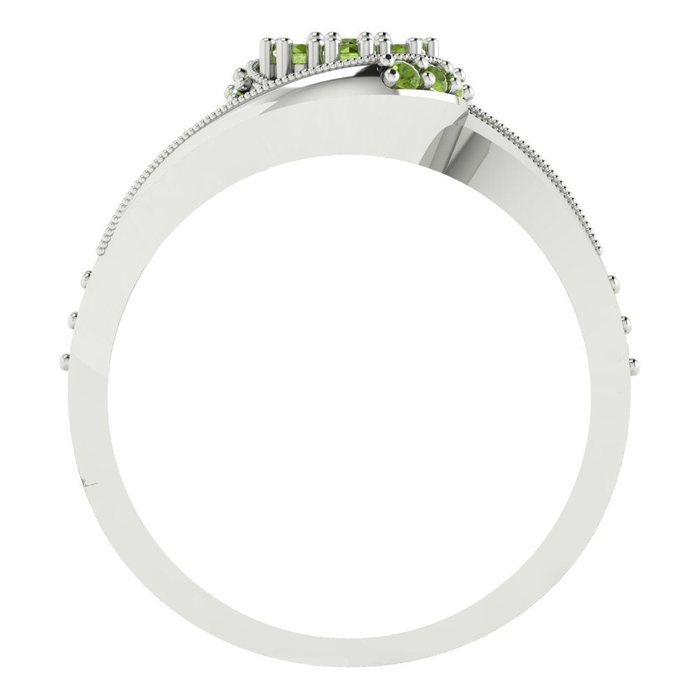 0.4 cttw Round Cut Natural Peridot Bridal Set - Solid White Gold Engagement Ring & Wedding Band