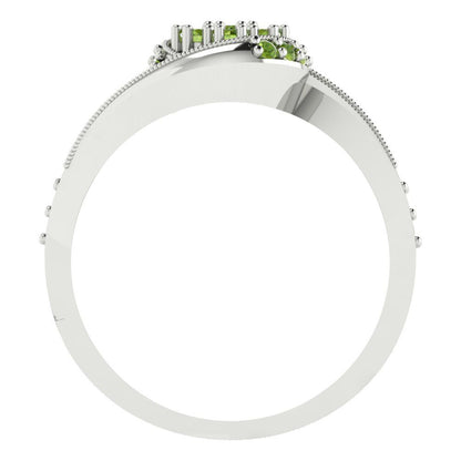 0.4 cttw Round Cut Natural Peridot Bridal Set - Solid White Gold Engagement Ring & Wedding Band
