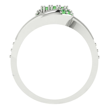 0.4 cttw Round Cut Simulated Green Diamond Bridal Set - Solid White Gold Engagement Ring & Wedding Band