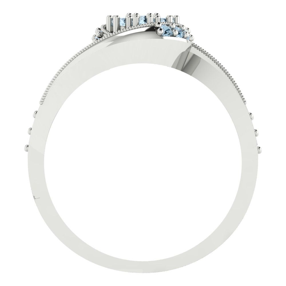 0.4 cttw Round Cut Natural Swiss Blue Topaz Bridal Set - Solid White Gold Engagement Ring & Wedding Band
