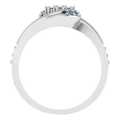 0.4 cttw Round Cut Blue Moissanite Bridal Set - Solid White Gold Engagement Ring & Wedding Band