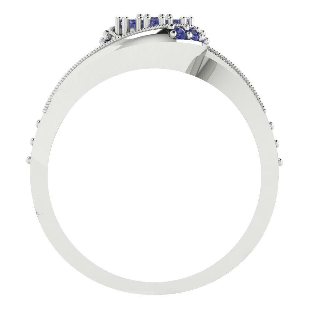 0.4 cttw Round Cut Simulated Tanzanite Bridal Set - Solid White Gold Engagement Ring & Wedding Band
