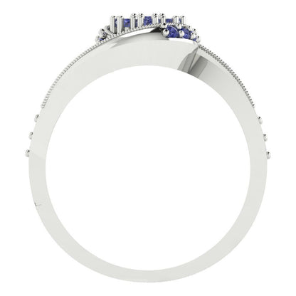 0.4 cttw Round Cut Simulated Tanzanite Bridal Set - Solid White Gold Engagement Ring & Wedding Band