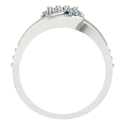 0.4 cttw Round Cut Natural Sky Blue Topaz Bridal Set - Solid White Gold Engagement Ring & Wedding Band