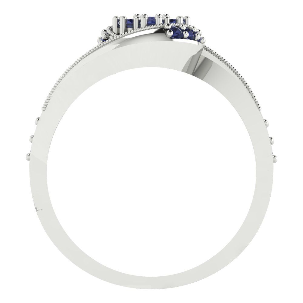 0.4 cttw Round Cut Simulated Blue Sapphire Bridal Set - Solid White Gold Engagement Ring & Wedding Band