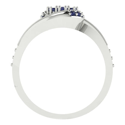0.4 cttw Round Cut Simulated Blue Sapphire Bridal Set - Solid White Gold Engagement Ring & Wedding Band