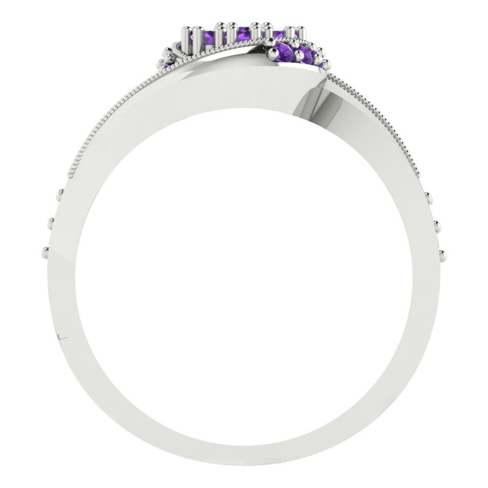 0.4 cttw Round Cut Natural Amethyst Bridal Set - Solid White Gold Engagement Ring & Wedding Band