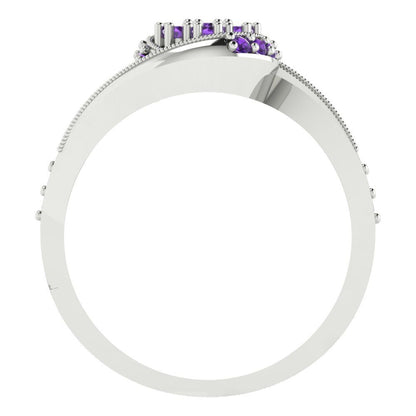 0.4 cttw Round Cut Natural Amethyst Bridal Set - Solid White Gold Engagement Ring & Wedding Band