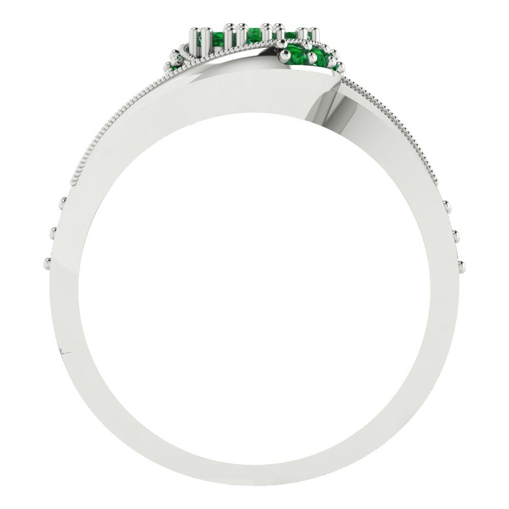 0.4 cttw Round Cut Simulated Emerald Bridal Set - Solid White Gold Engagement Ring & Wedding Band