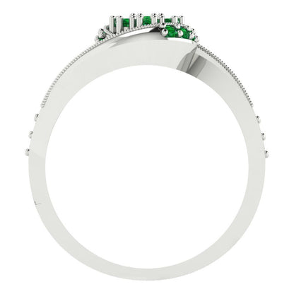 0.4 cttw Round Cut Simulated Emerald Bridal Set - Solid White Gold Engagement Ring & Wedding Band