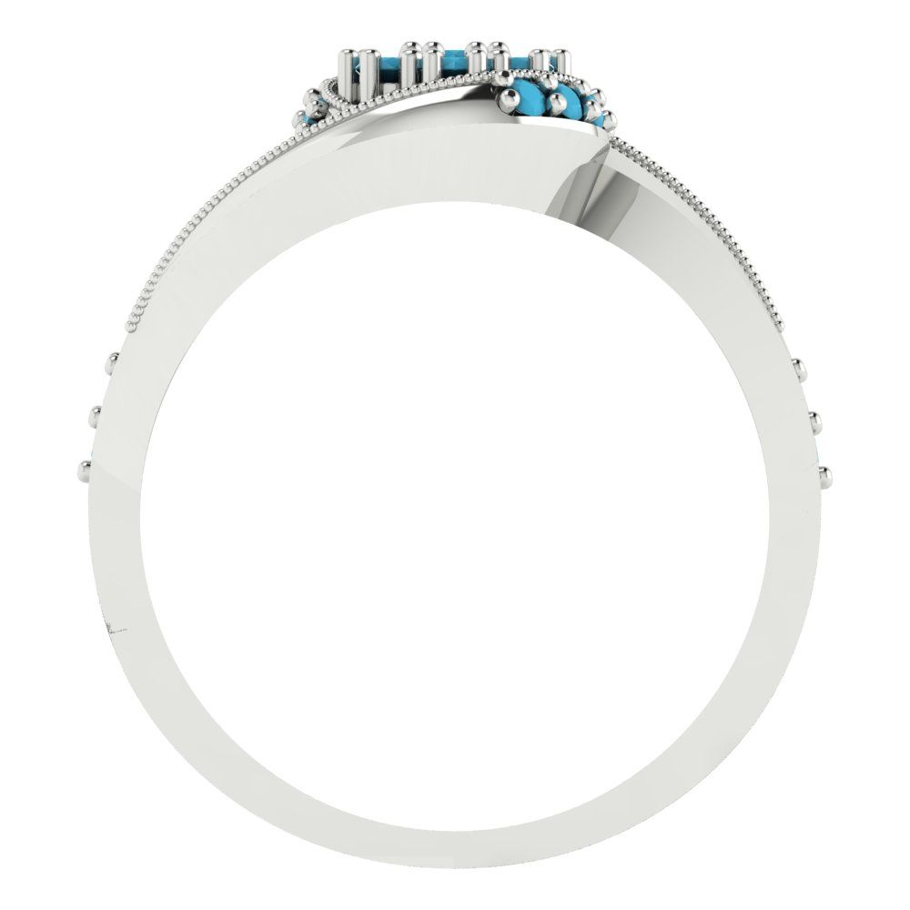 0.4 cttw Round Cut Simulated Turquoise Bridal Set - Solid White Gold Engagement Ring & Wedding Band