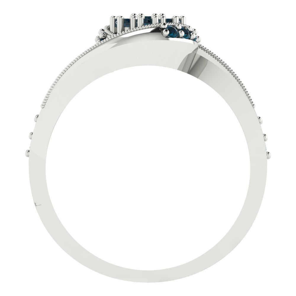 0.4 cttw Round Cut Natural London Blue Topaz Bridal Set - Solid White Gold Engagement Ring & Wedding Band