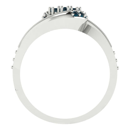 0.4 cttw Round Cut Natural London Blue Topaz Bridal Set - Solid White Gold Engagement Ring & Wedding Band