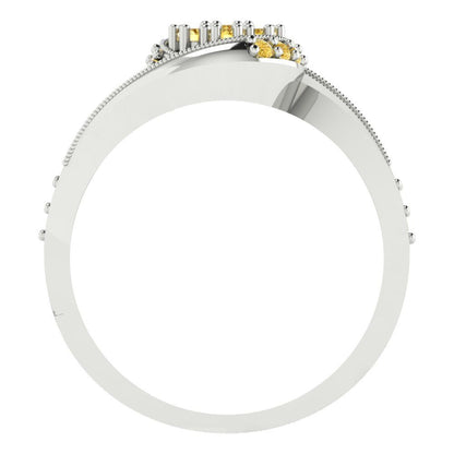 0.4 cttw Round Cut Simulated Yellow Diamond Bridal Set - Solid White Gold Engagement Ring & Wedding Band