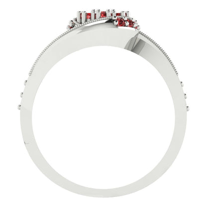 0.4 cttw Round Cut Natural Garnet Bridal Set - Solid White Gold Engagement Ring & Wedding Band