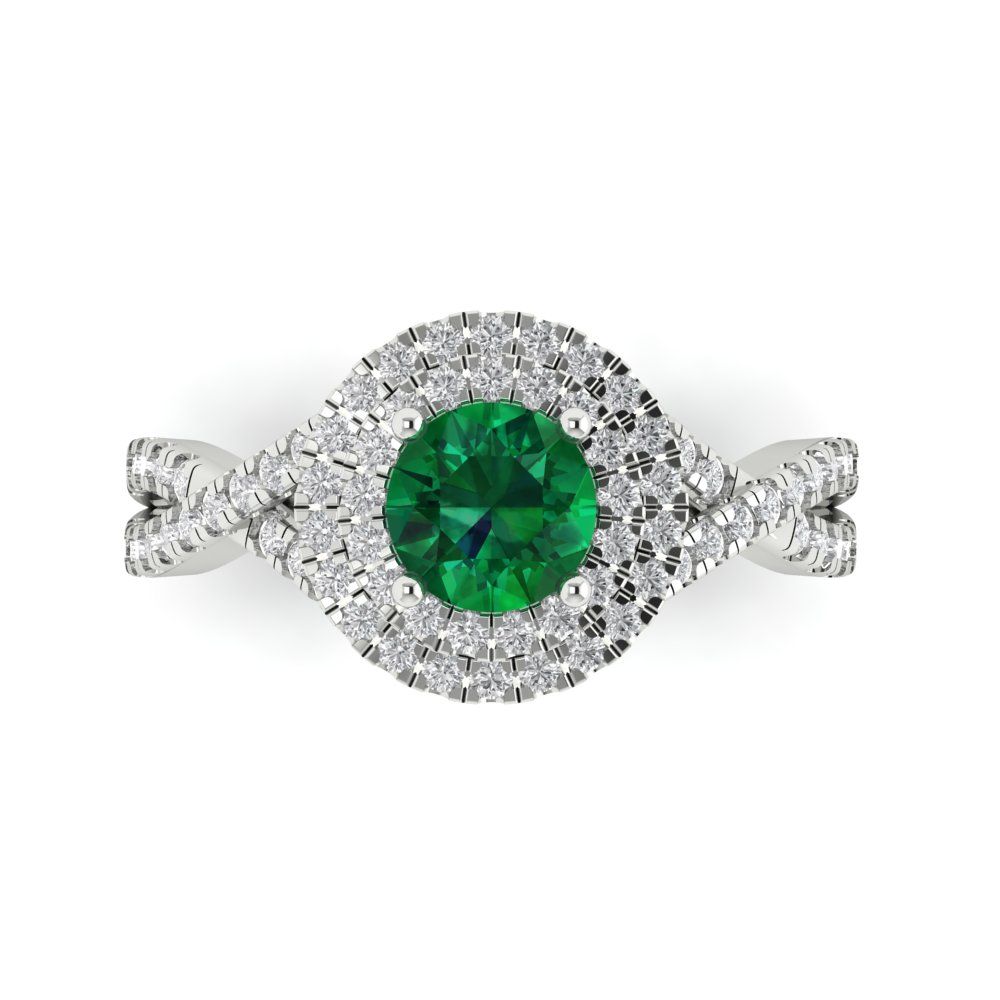 1.3125 cttw Simulated Emerald Hidden Halo Engagement Ring - Solid Gold (Round Cut,6mm)