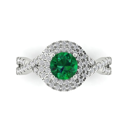 1.3125 cttw Simulated Emerald Hidden Halo Engagement Ring - Solid Gold (Round Cut,6mm)
