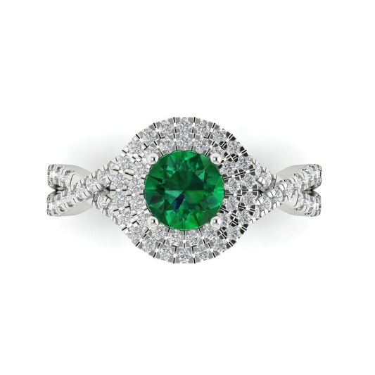 1.3125 cttw Simulated Emerald Hidden Halo Engagement Ring - Solid White Gold (VVS1, Round Cut,6mm)