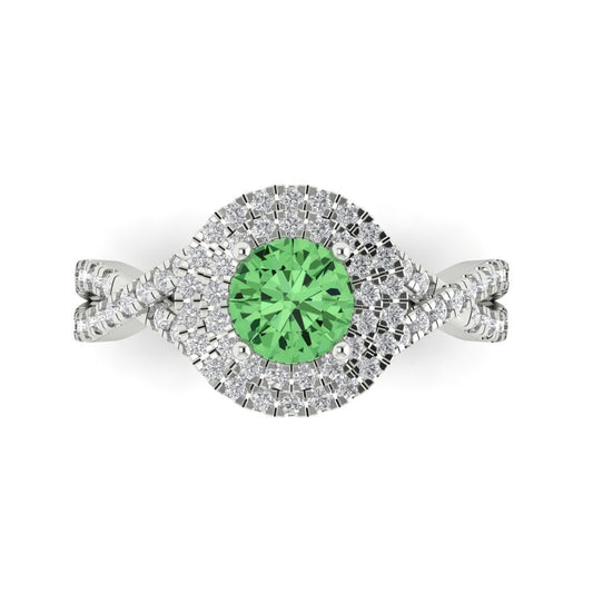 1.3125 cttw Zirconia Simulated Green Diamond Hidden Halo Engagement Ring - Solid White Gold (VVS1, Round Cut,6mm)