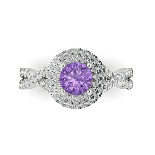 1.3125 cttw Simulated Alexandrite Hidden Halo Engagement Ring - Solid White Gold (VVS1, Round Cut,6mm)