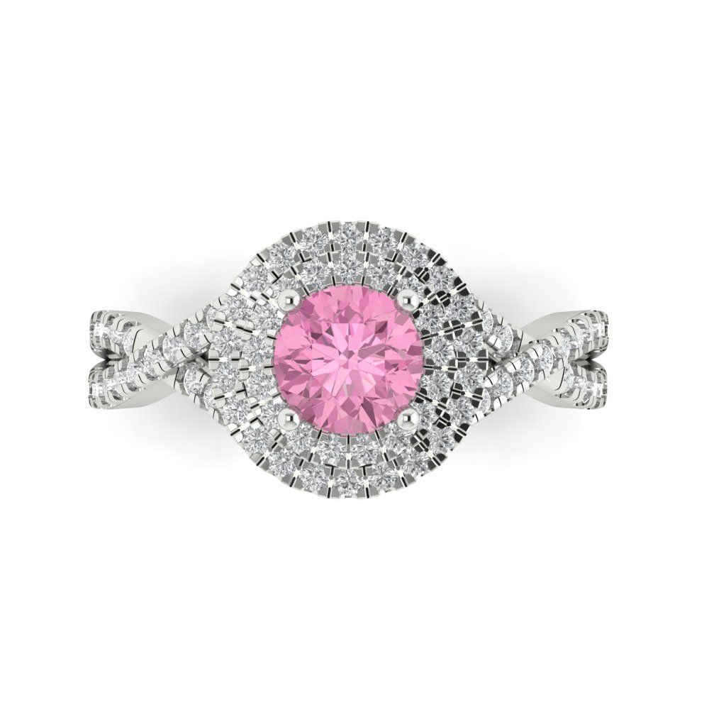 1.3125 cttw Zirconia Simulated Pink Diamond Hidden Halo Engagement Ring - Solid Gold (VVS1, Round Cut,6mm)