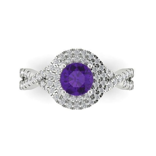 1.3125 cttw Natural Amethyst Hidden Halo Engagement Ring - Solid White Gold (VVS1, Round Cut,6mm)