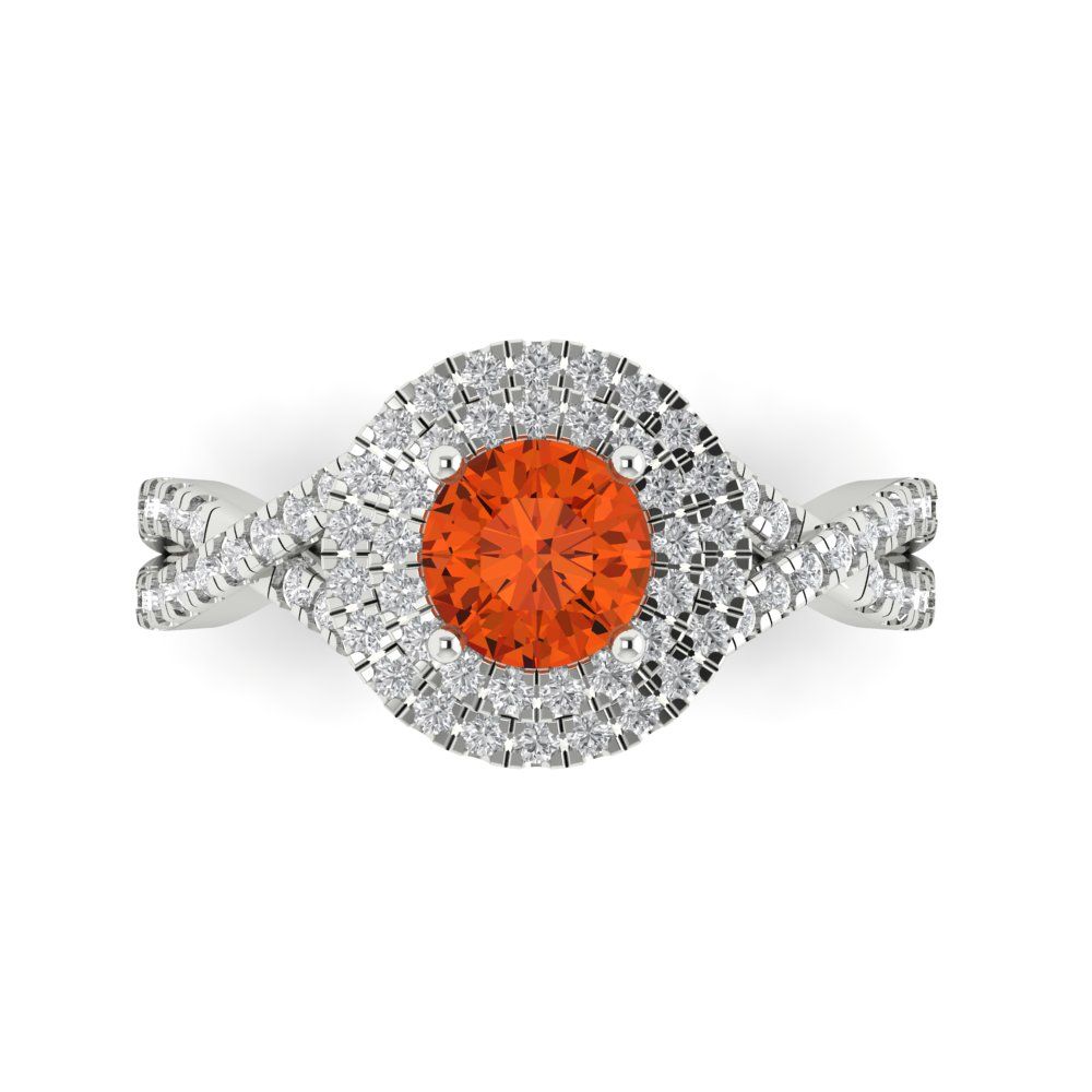 1.3125 cttw Zirconia Simulated Red Diamond Hidden Halo Engagement Ring - Solid Gold (VVS1, Round Cut,6mm)