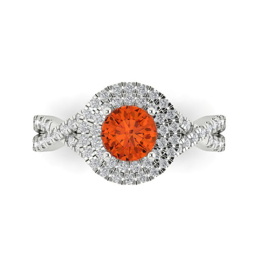1.3125 cttw Zirconia Simulated Red Diamond Hidden Halo Engagement Ring - Solid White Gold (VVS1, Round Cut,6mm)