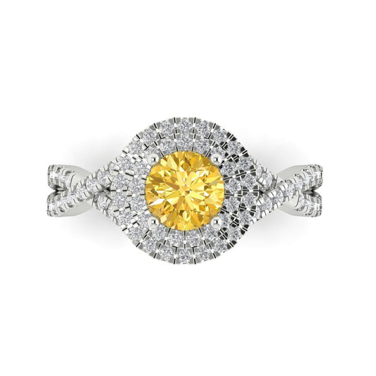 1.3125 cttw Zirconia Simulated Yellow Diamond Hidden Halo Engagement Ring - Solid White Gold (VVS1, Round Cut,6mm)