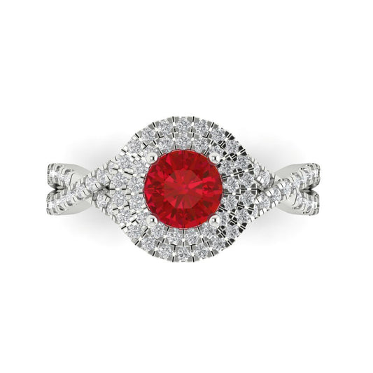 1.3125 cttw Simulated Pink Tourmaline Hidden Halo Engagement Ring - Solid White Gold (VVS1, Round Cut,6mm)