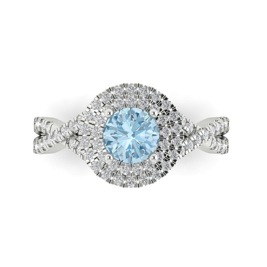 1.3125 cttw Natural Swiss Blue Topaz Hidden Halo Engagement Ring - Solid White Gold (VVS1, Round Cut,6mm)